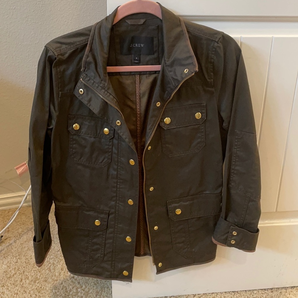 J.crew hunter green waterproof jacket